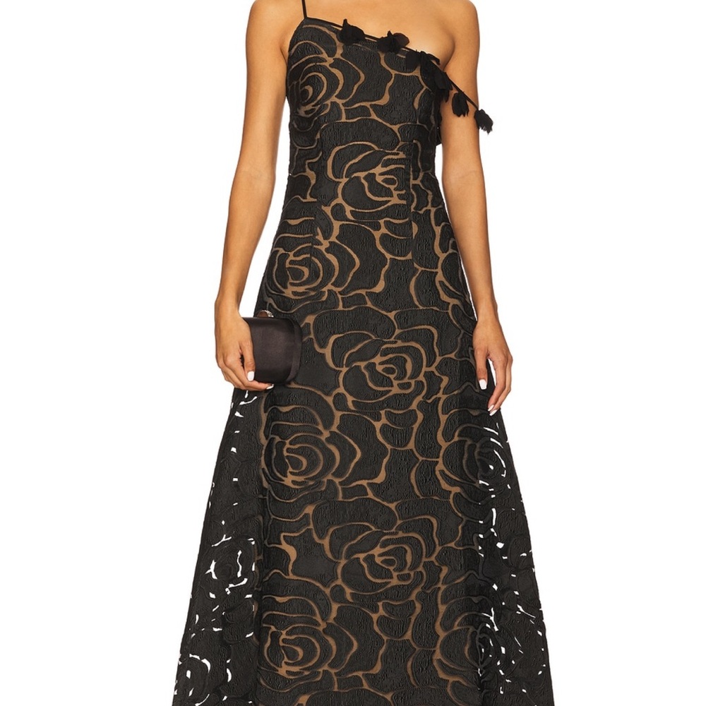 Elegant Black Floral One Shoulder Dress